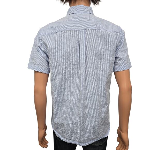 Vineyard Vines Seersucker Shirt Men S Short Sleeves Stretch Blue Striped Whale - Picture 8 of 13